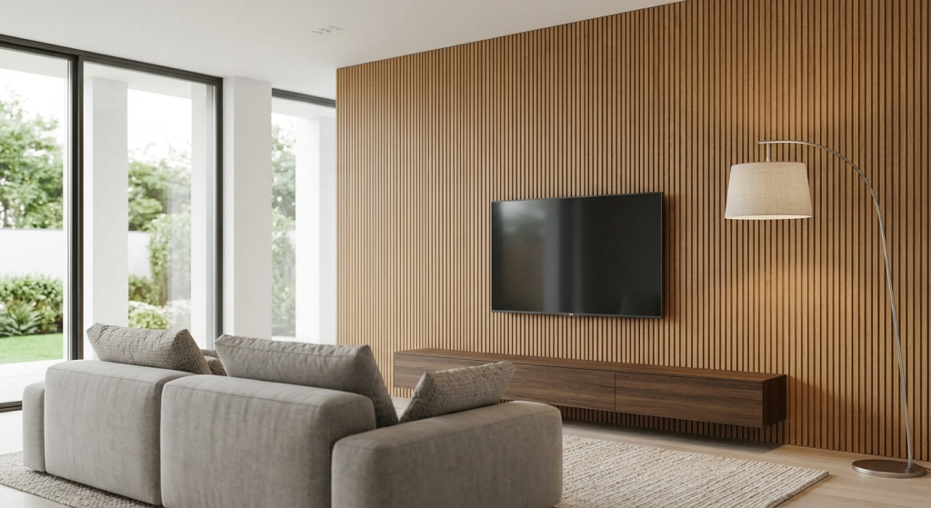 Wall panel interior en living moderno de Ecral